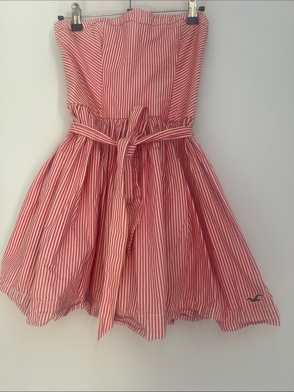 Hollister Woman’s Red & White Stripe Strapless Dress with Waist Tie
